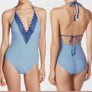 NWT SEAFOLLY Riviera Striped One Piece Swimsuit in French Blue Marle
